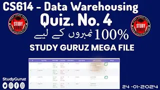 CS614 - Data Warehousing QUIZ No.4 Vu by Study Guruz Mega File 100% گارنٹی  -  100% CORRECT ANSWES