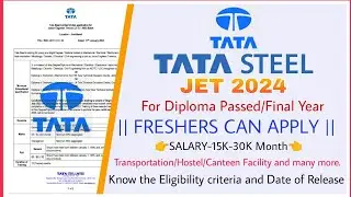 Tata Steel JET Recruitment 2024 | Tata Steel Jr. Engineer Trainee 2024 Notification/syllabus/Cut-off