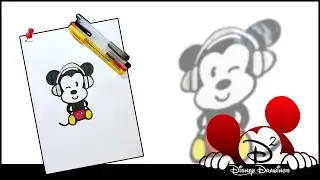 Draw this Cute Mickey Mouse with me that's listening to music - Disney Drawing | Character Drawing
