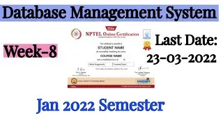 NPTEL Week 8 Database Management System Assignment 8 Answers | DBMS Week-8 Quiz Answers 2022 | NPTEL