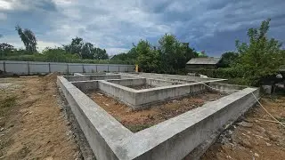 Устройство свайноростверкового фундамента под дом из газоблока и облицовки#стройка