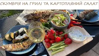 СКУМРІЯ НА ГРИЛІ/САЛАТ З МОЛОДОЇ  КАРТОПЛІ/наша вечеря надворі