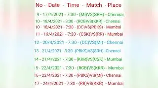 IPL 2021 Match list, status    video