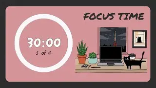 Pomodoro Timer 30/5 | Brown Noise + Rain for Focus, Cat Purring for Breaks