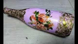 botella decorada con cascara de huevo y decoupage