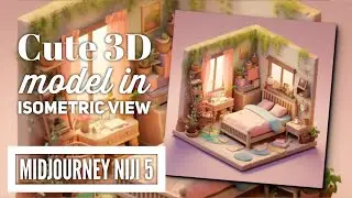 MidJourney Niji 5 Prompt to create cute 3D model isometric view of interior spaces