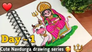 Maa durga drawing series 😍 Day ~1 | Maa shailputri drawing ❤️ | Tutorial