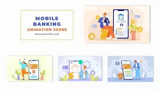 Online Mobile Banking Flat Character Animation Scene After Effects Template
