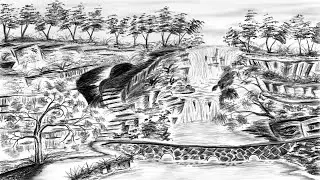 How to draw | Scetch scenery DrawinG | water falls scenery Draw @FarjanaDrawingAcademy