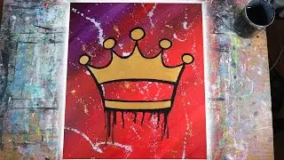 I Try A Crown Painting On Canvas With An Abstract Background!