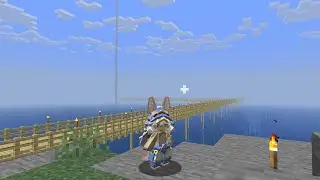 the completion of the wooden bridge in minecraft... at least most of it.