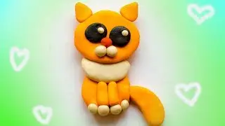 How to make a ginger cat from plasticine easy. Clay kitty. Modeling clay tutorial.