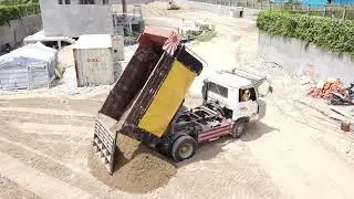 New Project Land Filling Up 5Ton Dump Truck Moving land Mini Bulldozer KOMATSU Pushing Clearing sand