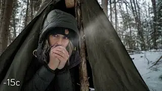 24hr Winter Cold Camp | Canvas A-Frame, Cast Iron Cooking on the Fire, Traditional Gear