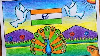 Happy Independence Day Drawing easy for begimners👍|Independence day drawing easy | Peacock , dove