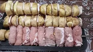 Мясные рулетики с копченой грудинкой и картошка в тандыре