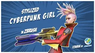 Stylized Cyberpunk girl in Zbrush course promo