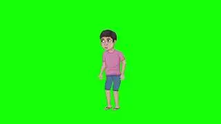 small boy talking green screen video. cartoon making video