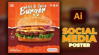 Illustrator CC Tutorial | Graphic Design | Advertising Post Burger Poster Design 🍔.