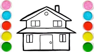How to draw a house easy step by step | House drawing and coloring tutorials for beginners