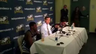 Jay Wright, Darrun Hilliard and Dylan Ennis after the La Salle win.