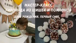 МАСТЕР-КЛАСС 🎄ГИРЛЯНДА ИЗ ШИШЕК И ПОМПОНОВ🎄 ДЕНЬ РОЖДЕНИЯ ЛЁВУШКИ 🎂 ПЕРВЫЙ СНЕГ В КРАСНОДАРЕ ❄️