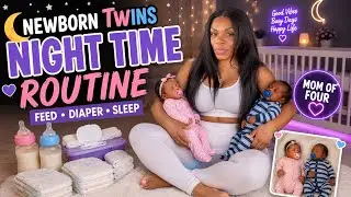 NEWBORN TWINS NIGHT TIME ROUTINE!💜💙  YOUNGEST OF 4! COLLAB W. STRONGMOMMY CHRISSY