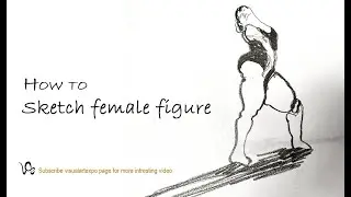 woman full body drawing/ drawing without looking at the paper/ Full process video