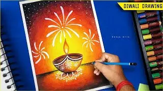 Diwali Drawing Easy with Oil Pastel for beginners | Diwali Drawing | How to Draw Diwali Festival |
