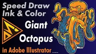 Timelaps Illustration of an Octopus. Digital Ink and Color in Adobe Illustrator
