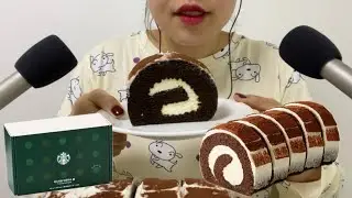 (재업로드)스타벅스 신상 부드러운 티라미수 롤케이크 먹어보아요💚🤎