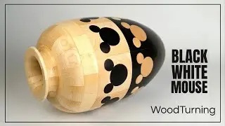 Black and white mouse Wooden Vase |  Woodturning