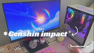 🕹️playing genshin impact on my aesthetic pc set up | cozy gameplay ♡