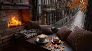 [COZY FALL RAINY WINDOW] 🍁 Smooth Jazz Piano, Coffee & Candlelight Ambience for Relax and Focus
