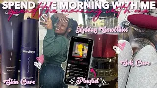SPEND THE MORNING WITH ME🩷 | morning skin care, making a smoothie (FAIL) + self care🥰