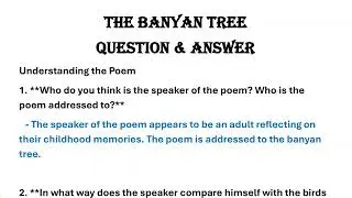 The Banyan Tree Poem Question and Answers class 6 gulmohar golden Jubilee edition icse