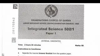 Integrated Science paper 1 2020 for Internals || ecz past papers grade 9