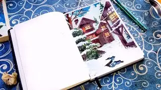 Cozy winter ☃️ landscape painting/Winter ❄️ anime landscape painting step by step