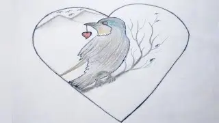 Simple birds drawing in circle heart // #easydrawing // #drawing // #bird painting