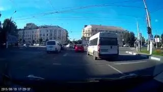 Minibus at a red light