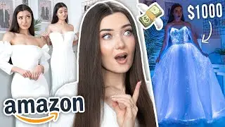 TRYING ON AMAZON WEDDING DRESSES... $1000 LIGHT UP DRESS!?