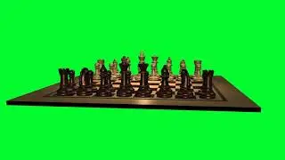 Spinning Chess Board With Wooden Pieces Green Screen