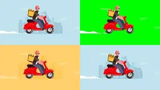 Food delivery service man on Red scooter - dynamic Motion Graphics animation in .MOV | 4K 60fps