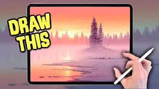 Snow LANDSCAPE DRAWING Tutorial in PROCREATE