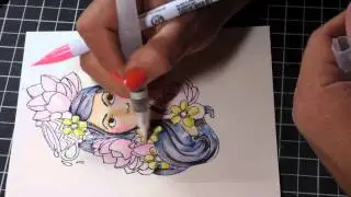 Watercoloring with Zig Clean Color Real Brush Pens and Prima Bloom Girl Paige