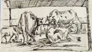 How to draw cow / cow shade drawing / on location cows drawing