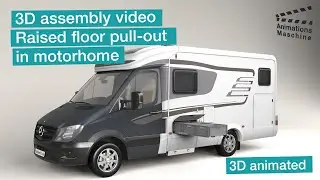 3D assembly video double floor pullout in a motorhome