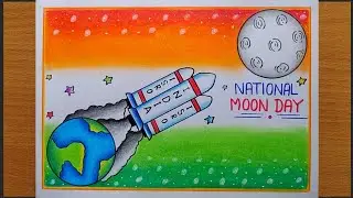 Moon day drawing| National Moon day Poster drawing| Chandra Dinam drawing| Moon day poster drawing