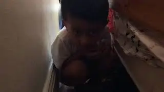 Bishal hiding behind bed - Thinks I haven't seen him yet.