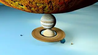 The planets of the solar system falling and bouncing